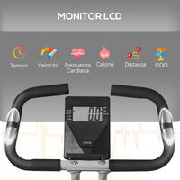 Cyclette Pieghevole Magnetica a 8 Livelli con Display LCD con Rotelle Grigio e Nero