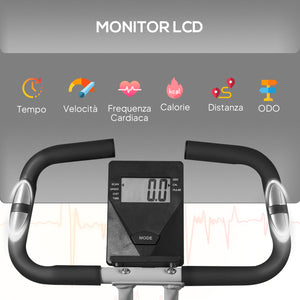 Cyclette Pieghevole Magnetica a 8 Livelli con Display LCD con Rotelle Grigio e Nero