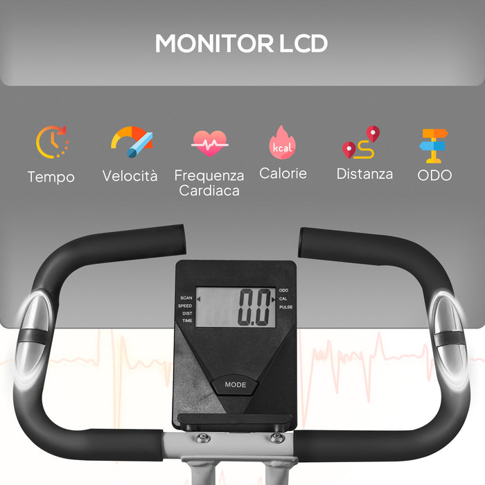 Cyclette Pieghevole Magnetica a 8 Livelli con Display LCD con Rotelle Grigio e Nero