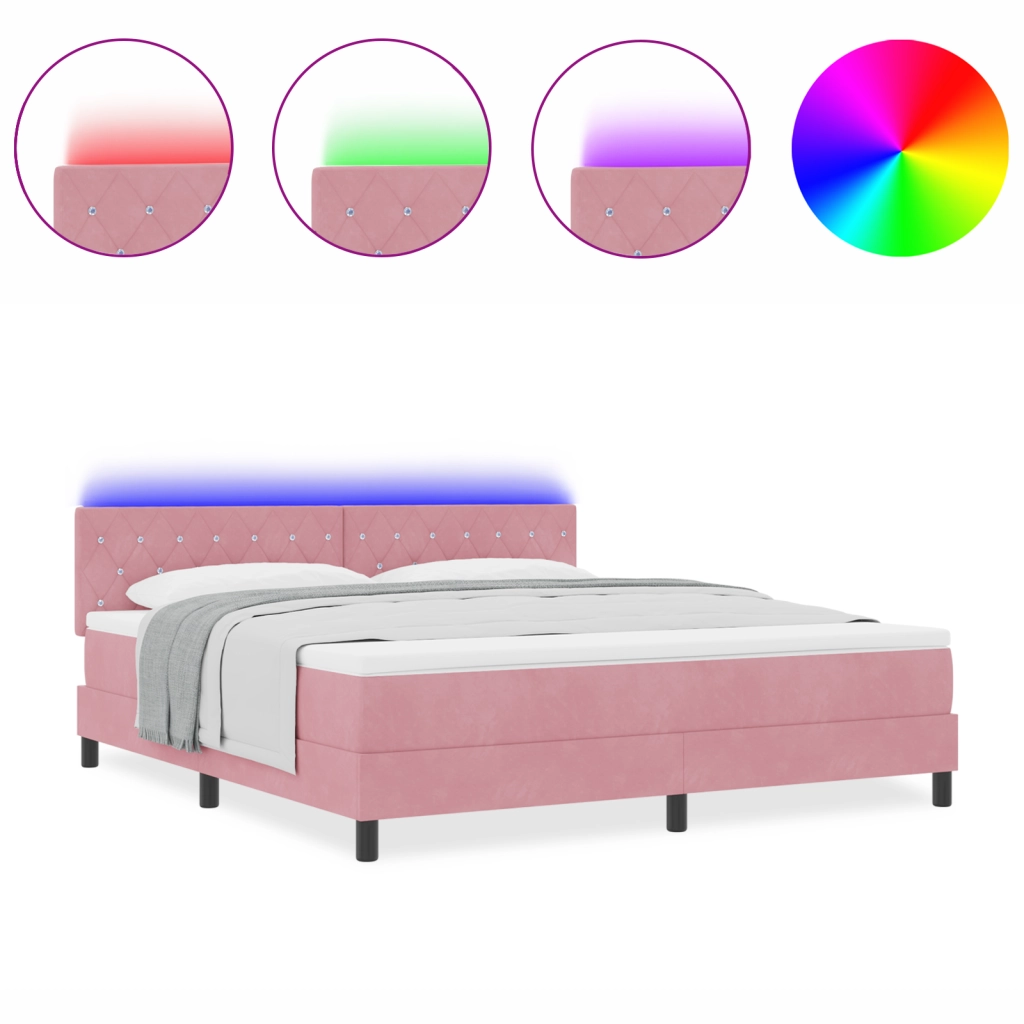 Letto a Molle con Materasso e LED Rosa 180x200 cm Velluto