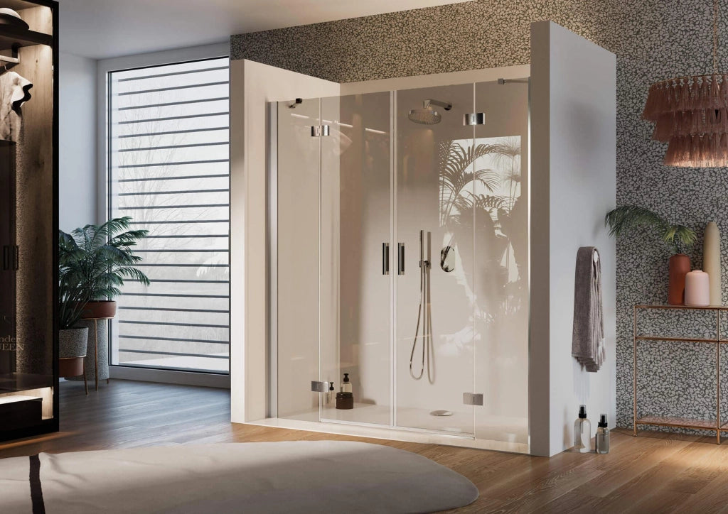 Porta Doccia 195 cm 2 Ante Battenti in Cristallo Trasparente 6mm H190 Fosterberg Herning