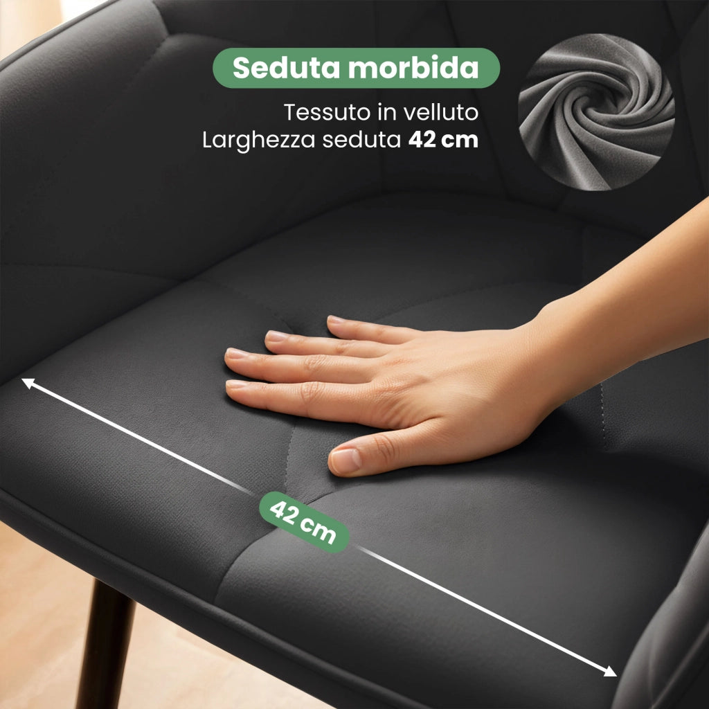 Set di 2 Sedie in velluto trapuntato DIAMANTE Grafite gambe nere