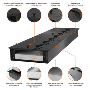 Bruciatore a Bioetanolo da Incasso 150x20x7,5 cm Black Burner 1500 Nero