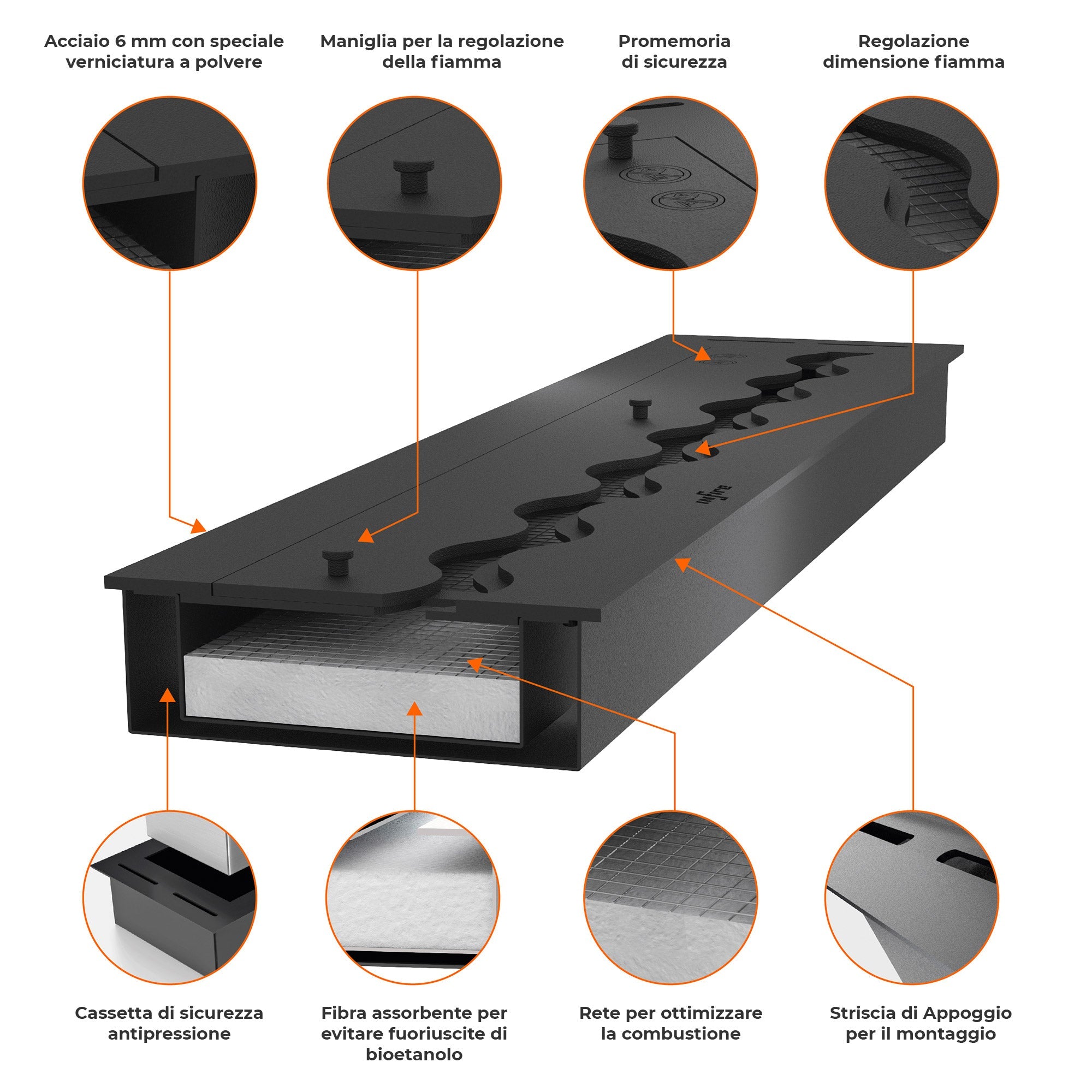 Camino a Bioetanolo da Incasso 104,4x59,4x30 cm Inside 1000 Slim Nero con Vetro
