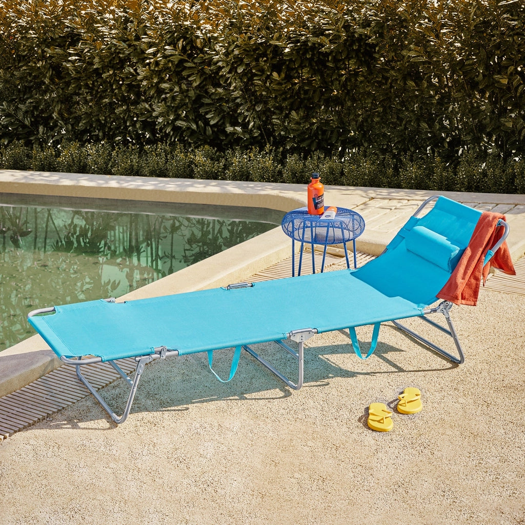 Sdraio pieghevole,lettino prendisole,schienale reclinabile,1 pezzo, Blu OGS35-B