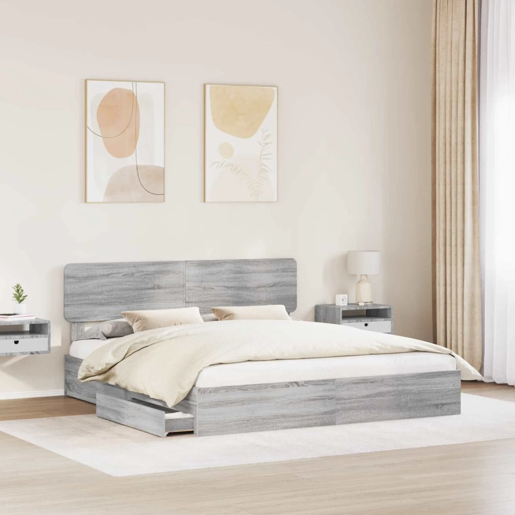 Letto con Contenitore con testiera Grigio Sonoma 200 x 200 cm 3412246