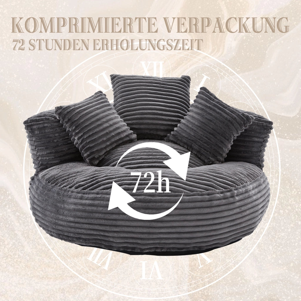 POLTRONA Sacca 108x108x52 cm in velluto a coste Grigio Scuro senza montaggio