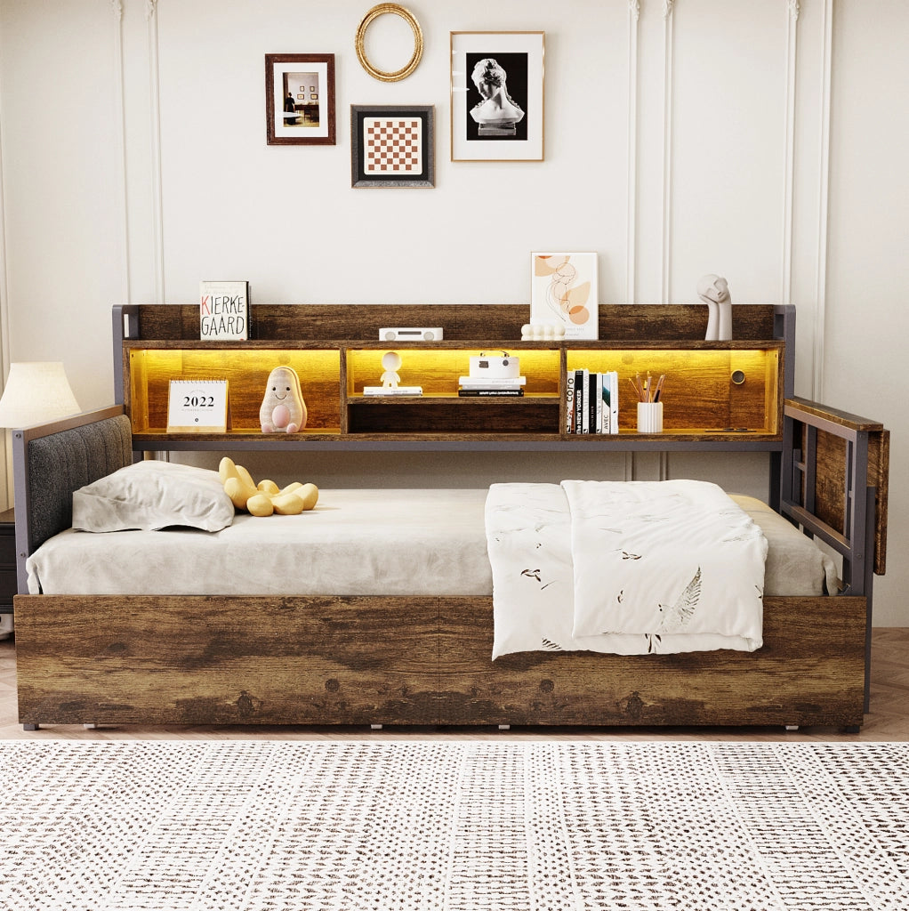 Letto singolo multifunzione 90x200 cm con LED e scrivania