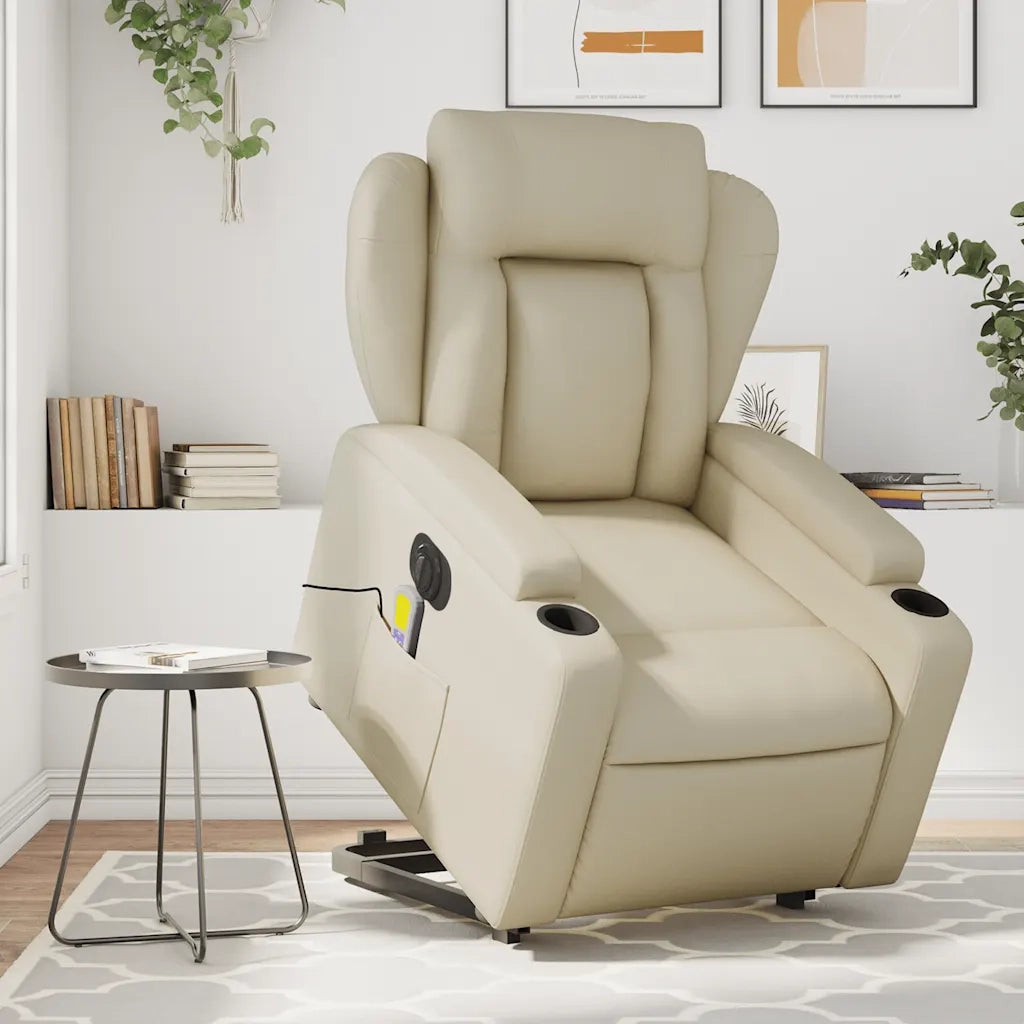 Poltrona Alzapersona Elettrica Reclinabile Crema in Similpelle 3204566