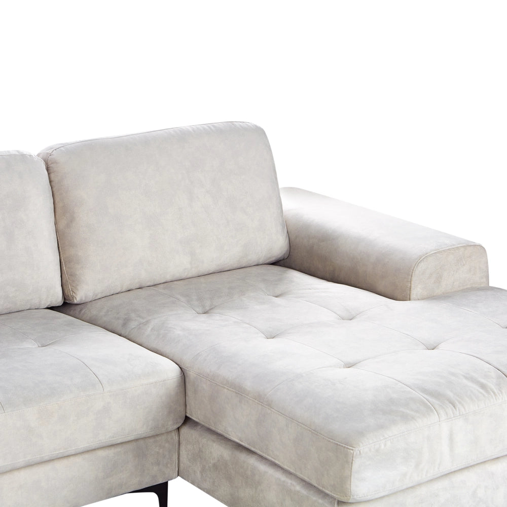 Divano angolare moderno a L con gambe in metallo e velluto Beige chiaro lato sinistro da soggiorno minimalista