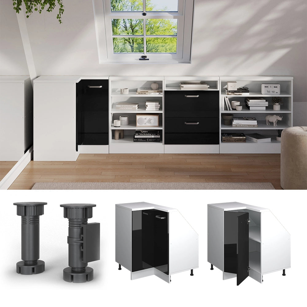 Mobile sottotetto Mobile angolare Rion Nero lucido/Bianco 75.6 x 83.8 cm con 1 porta Vicco