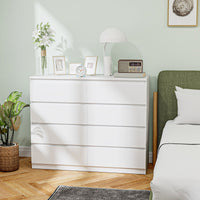 Cassettiera 8 Cassetti 120x39x100 cm con Maniglie Scanalate in Legno Bianco