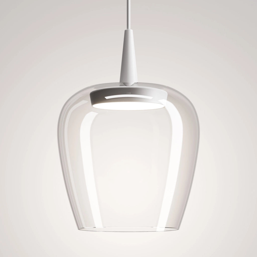Zafferano Lampada a sospensione Bilia 230V LED 8W CRI 90 vetro borosilicato soffiato a bocca, alluminio e trasparente, diametro 18 cm, altezza 324 cm