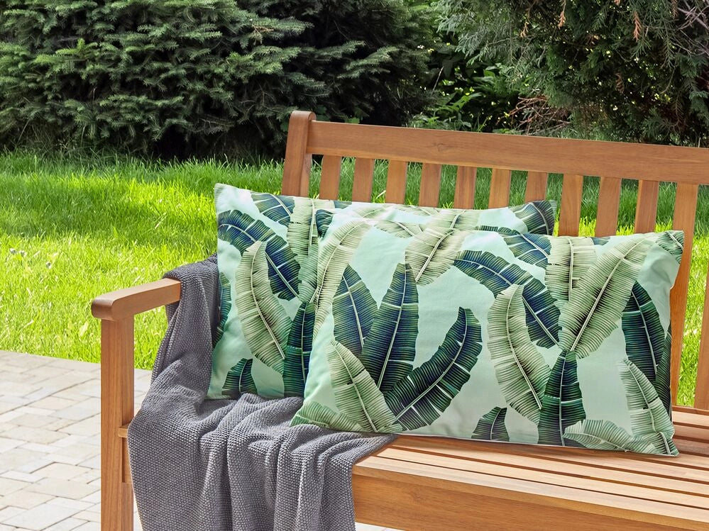 Set di 2 cuscini da giardino in poliestere verde 40 x 60 cm Motivo a foglie rettangolari Design moderno Cuscini decorativi