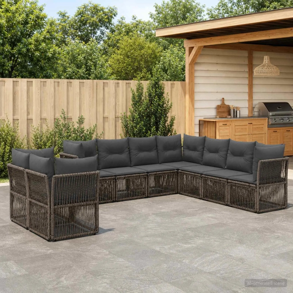 Set Divano da Giardino 9 pz Grigio polyrattan 3434264
