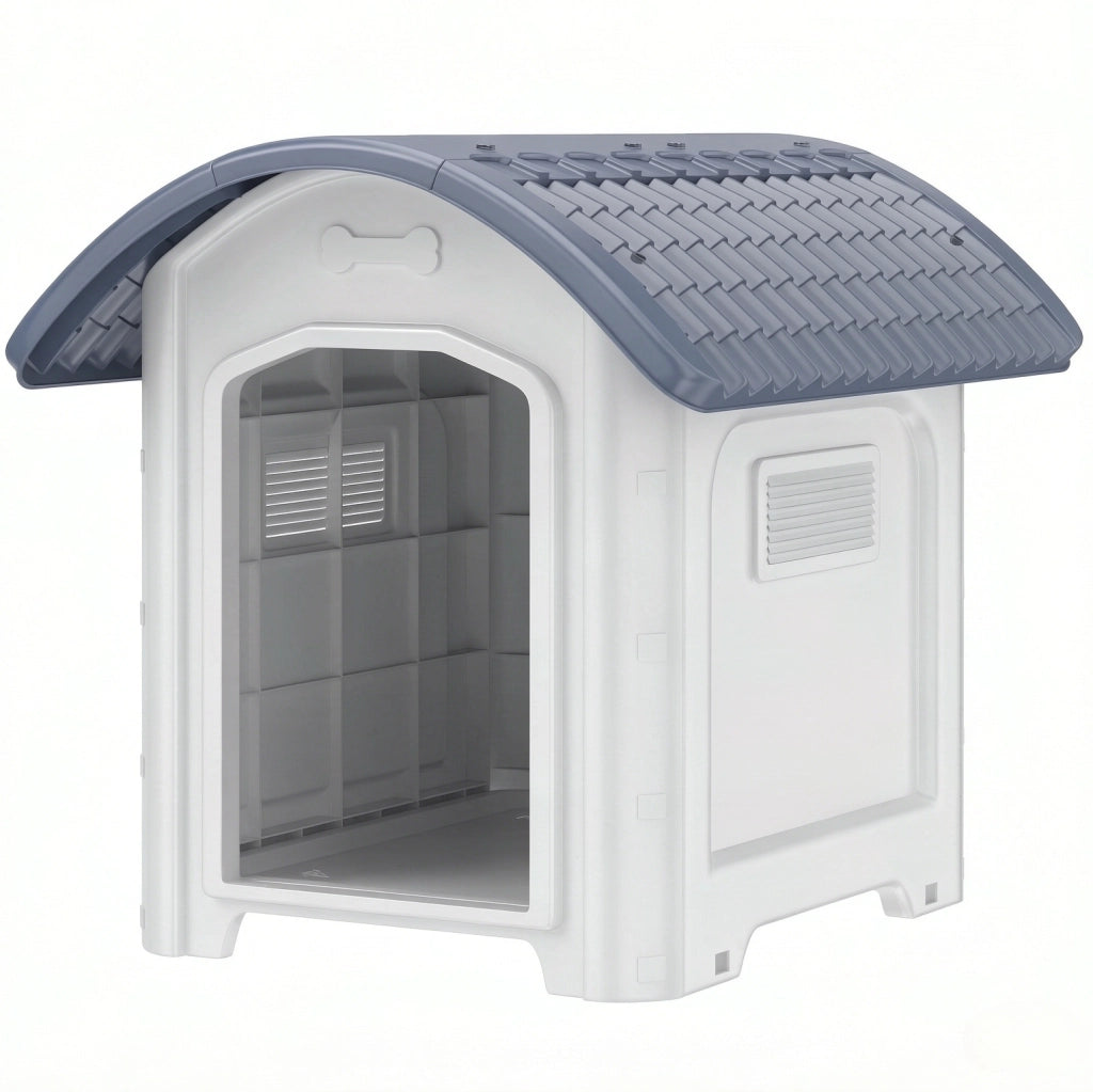 Cuccia da esterno per cani in plastica PP 71x60x63 cm bianca e grigio scuro