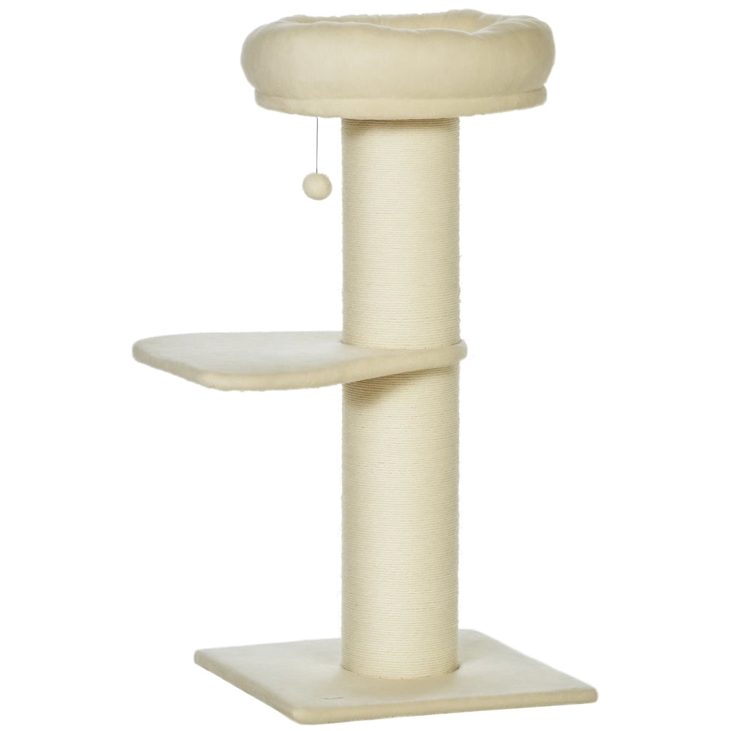 Albero tiragraffi per gatti con due piattaforme, cesto, sisale e giochi ¨C zephmum ¨C beige