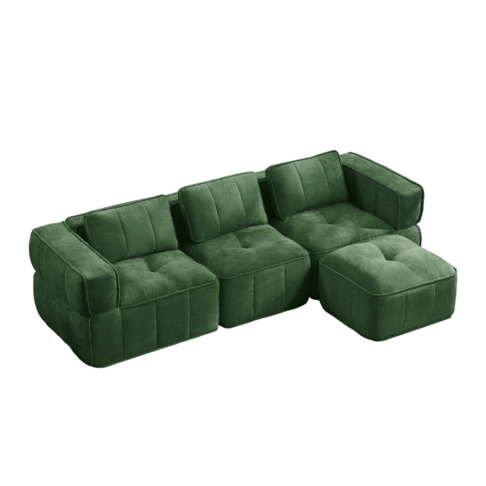 Divano angolare 3 posti con poggiapiedi ¨C Minimal ¨C Verde tessuto imbottito