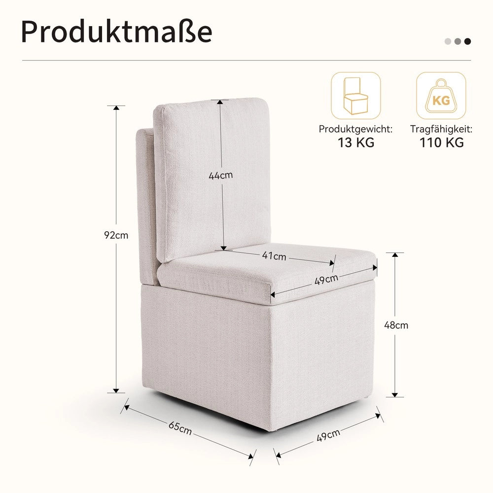 Sedia con Vano Contenitore ¨C Xylo ¨C Imbottita, Schienale, Grigio Beige