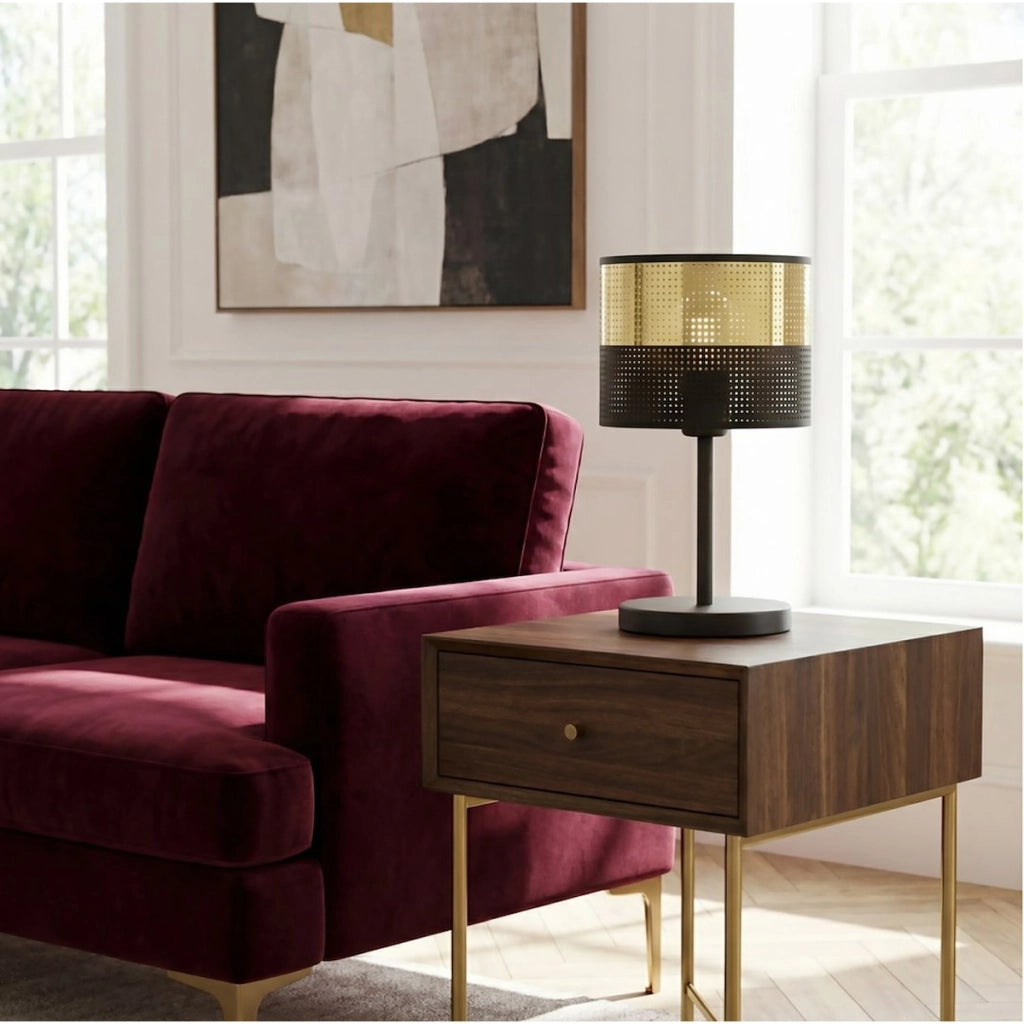 Lampada da tavolo LUX in acciaio nero opaco e oro