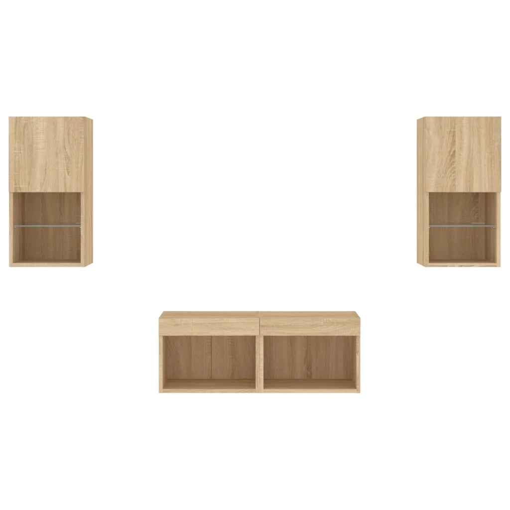 Mobili TV a Muro 4pz con Luci LED Rovere Sonoma 3216571