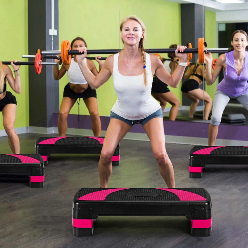 Step 78 cm con alzate e superficie antiscivolo, Piattaforma step per aerobica e allenamento, Nero e rosa