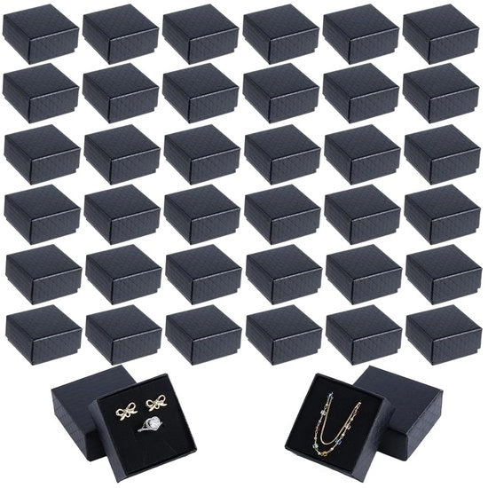 Scatola per Gioielli - Cassa di Regalo in Cartone - Tessuto a Mosaico Nero - Per Anelli/Colli/Orbicolli - 100 Unità - Progetto Elegante - Scatola per Gioielli