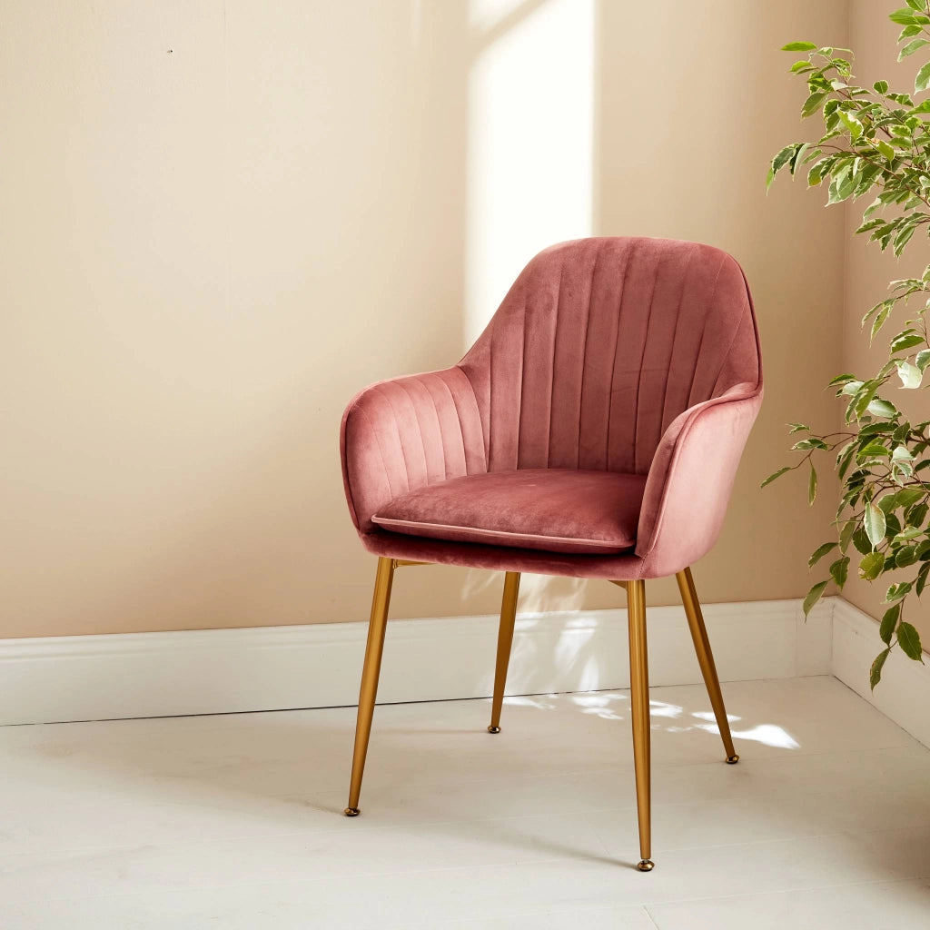 Poltrona in velluto con gambe in metallo, rosa antico