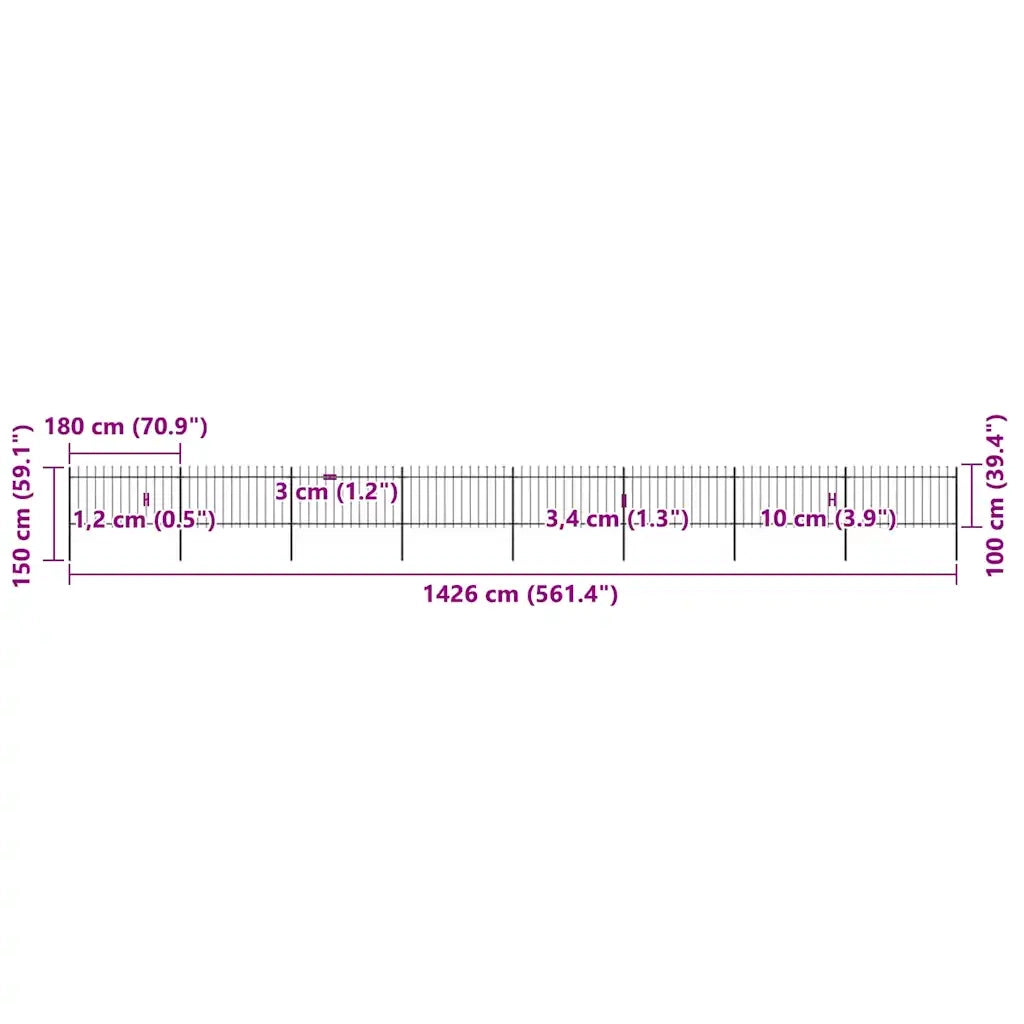 Recinzione da Giardino con Punta a Lancia in Acciaio 1426x100 cm Nera 277618