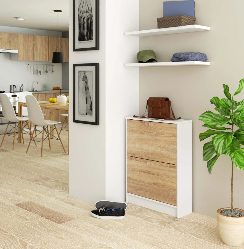 Scarpiera AKORD Bianco 60 cm 2 ante inserto frontale Sonoma Quercia 60x20x80 cm