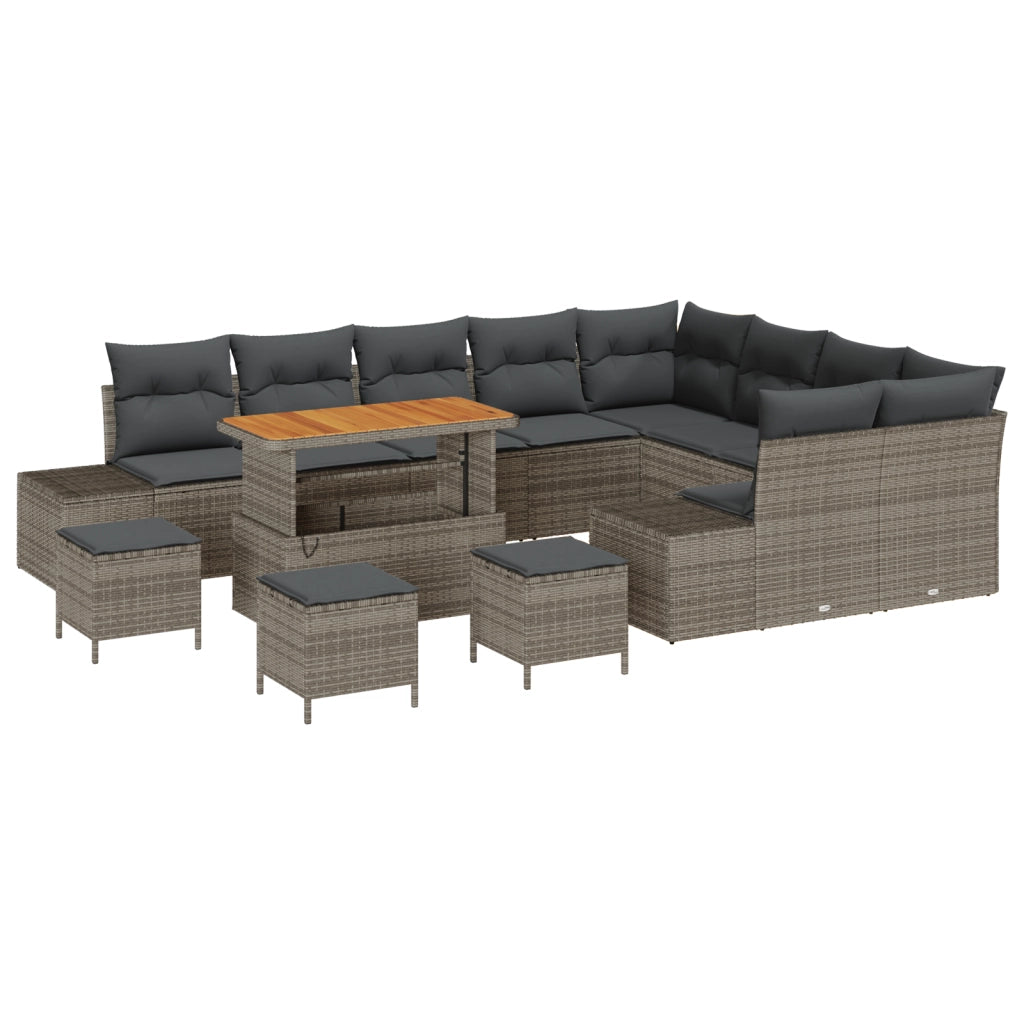 Set Divano da Giardino da 13 Pezzi con Cuscini Grigio Polyrattan Acacia