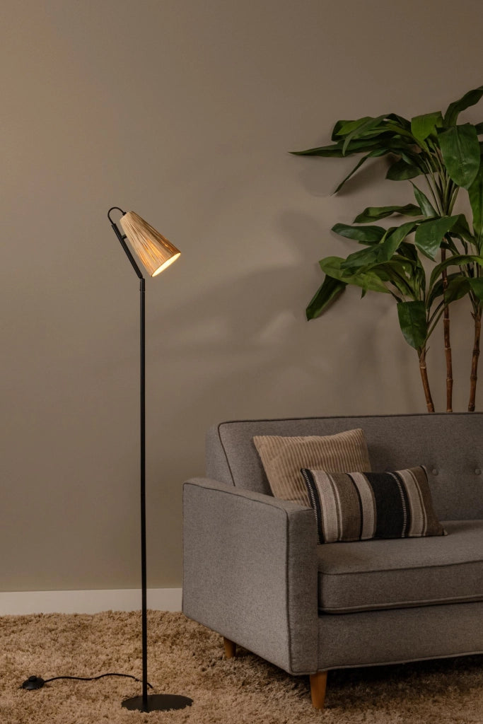 Lampada da terra rattan beige/nero 1xE27 BENSEN Lucide
