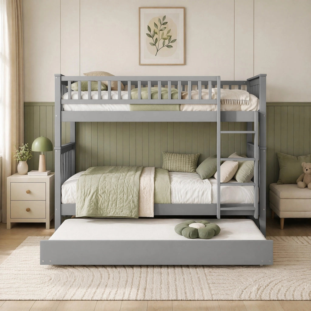 Letto a castello con letto estraibile 90x200 cm in pino e MDF; grigio