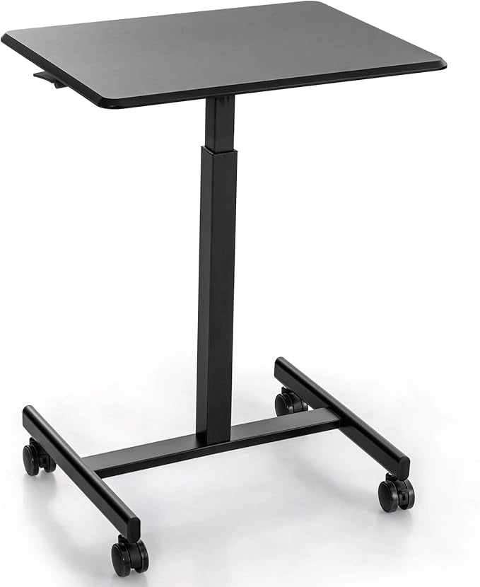 Tavolino da Letto e Divano per PC con 2 Ruote Bloccabili, Tavolino Serviletto Regolabile in Altezza, Tavolino per Mangiare e Lavorare da Ospedale e Salotto, Portata 80 kg (Nero)