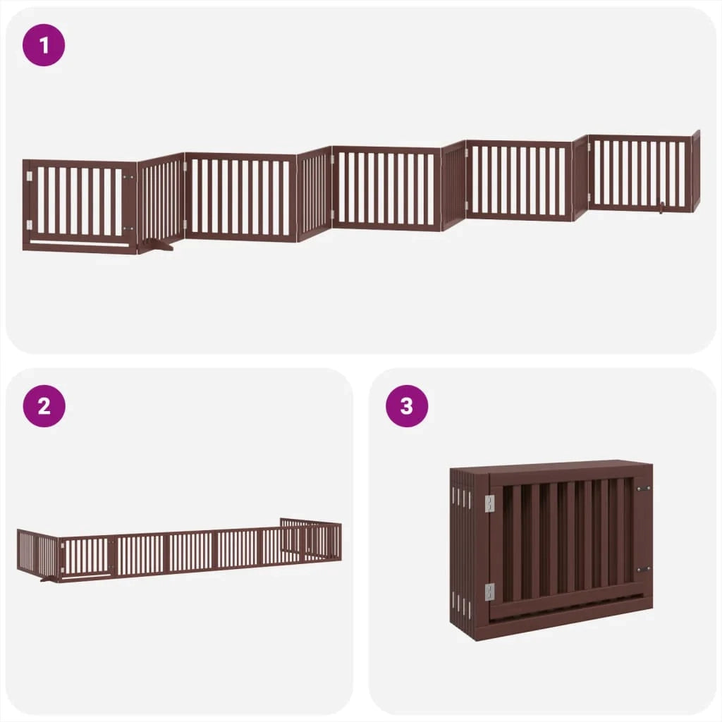 Cancelletto di sicurezza per animali domestici porta pieghevole 10 pannelli legno di pioppo marrone 02_0023111