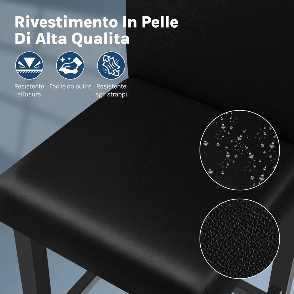 Sgabello da Bar con Schienale Poggiapiedi Sedie da Pranzo Imbottita Sedia Alta per Ristorante Cucina Legno+PVC Nero 2 Pezzi