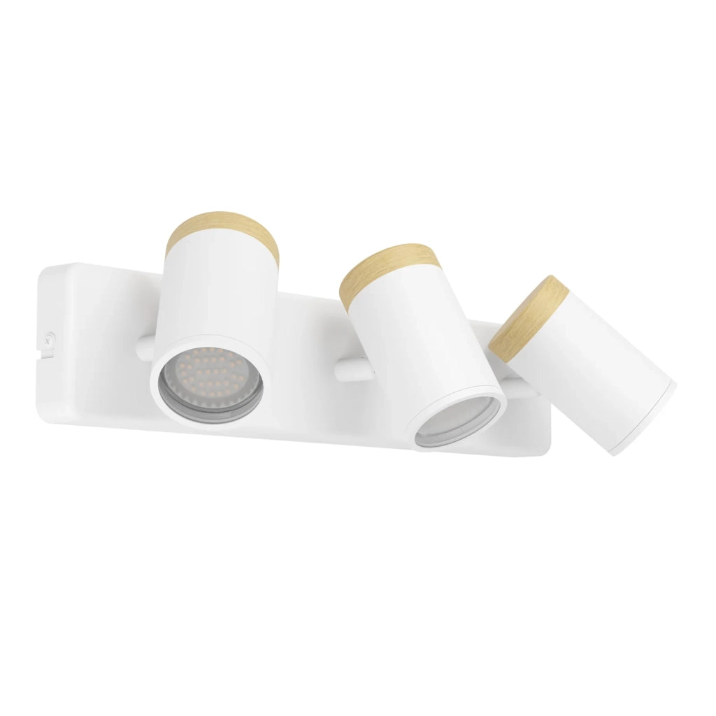 Faretti E Spot Moderno Consuma Metallo Bianco Legno Marrone 3 Luci Gu10 Ip44