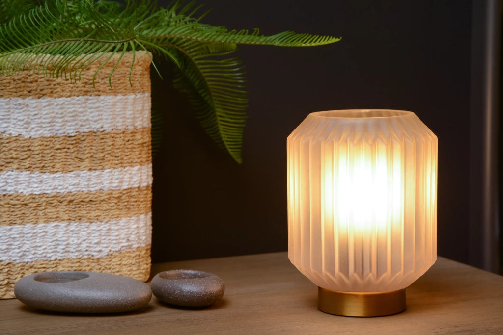 Lampada da tavolo Sueno vetro bianco oro E14 Lucide