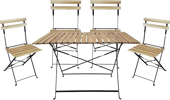 Set Tavolo e 4 Sedie Pieghevoli Coco Double in Legno e Metallo Nero