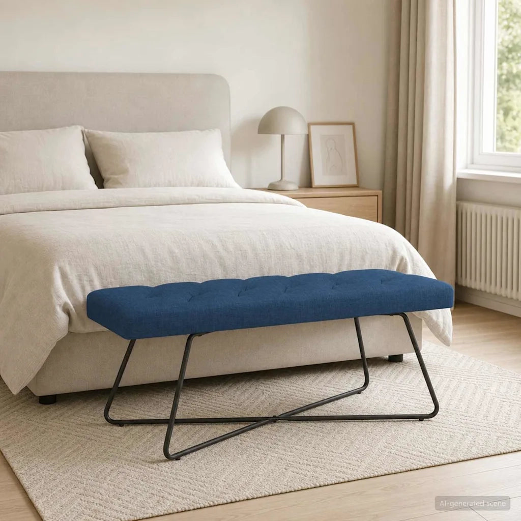Panchina con bottoni imbottiti Blu 110 x 40 x 46 cm Tessuto 42038379