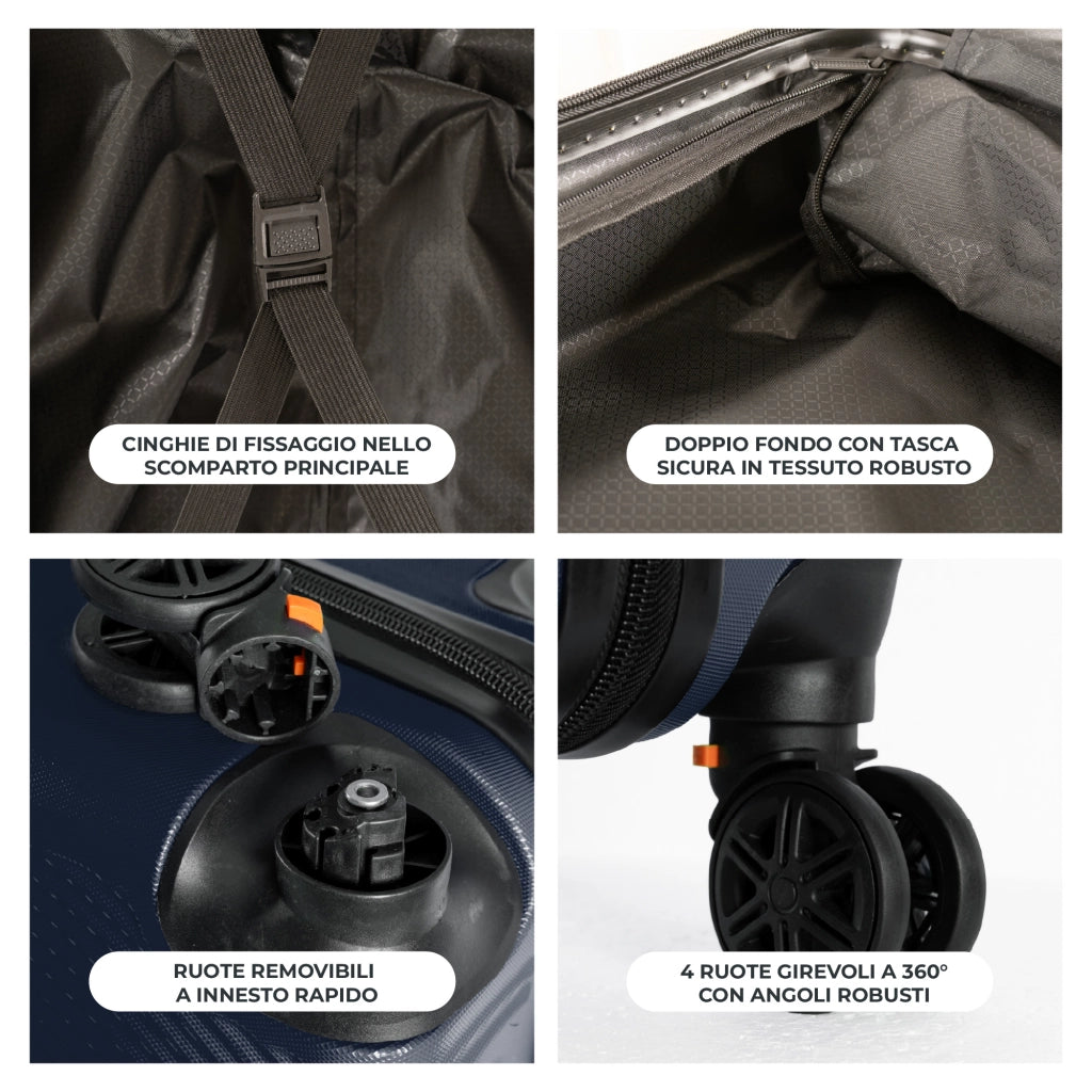 Trolley Bagaglio Mano Rigido 54x33x22 Piccolo Ultraleggero Valigia In Abs Con 4 Ruote Rimovibili Manico Chiusura Di Sicurezza Per Compagnie Low Cost Economy Zaino Da Viaggio Blu Navy