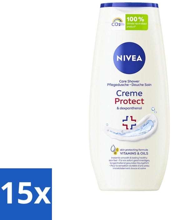 15 x Gel de doccia con crema protettiva e Dexpantenolo - 250 ml - Cura della pelle - Vitamina C - Vitamina E - Dexpanthenol
