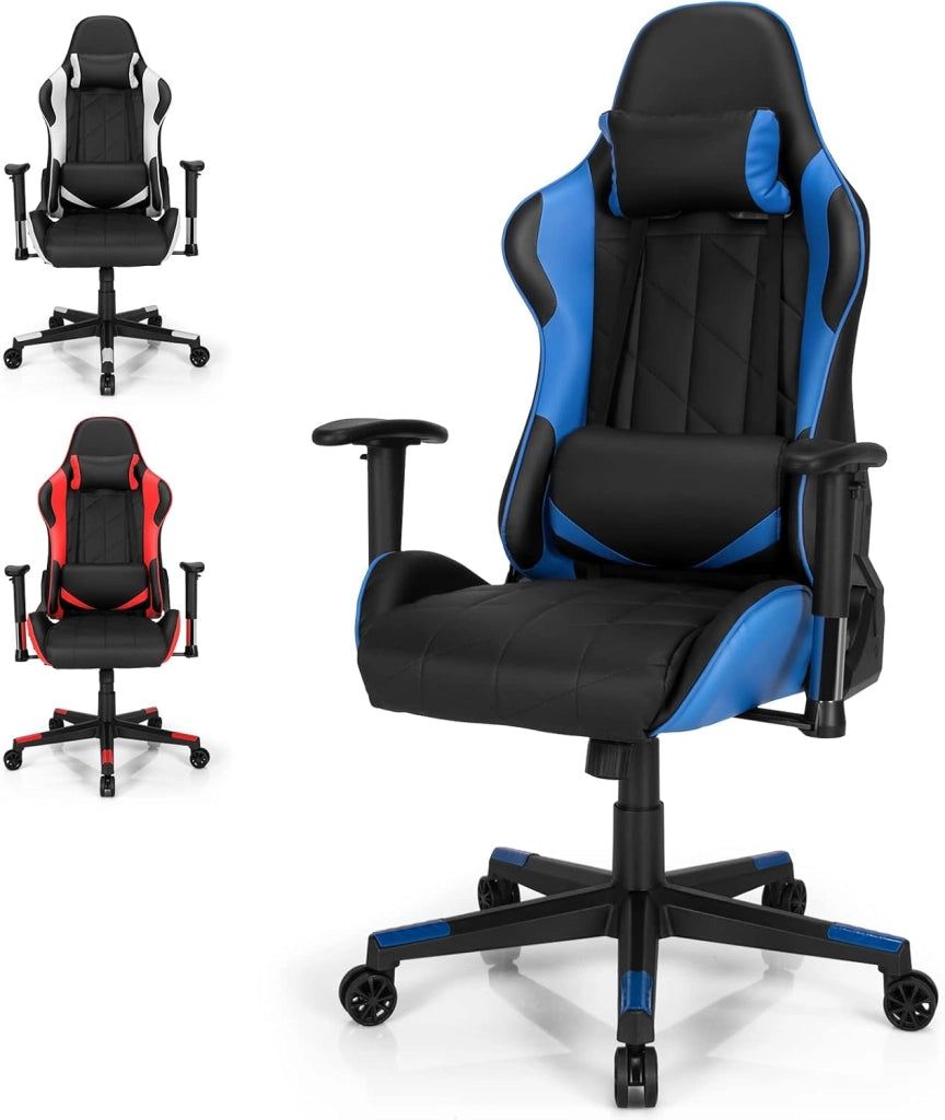 Sedia Gaming, Sedia Girevole con Regolabile Confortevole Supporto Poggiatesta e Lombare, Sedia Computer Comodo Materiale in Cotone di Alta Qualità, Carico di 150 kg, 3 Colori (rosso)