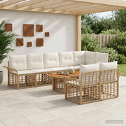 Set Divano da Giardino 9 pz Naturale e Bianco Crema polyrattan 3437998