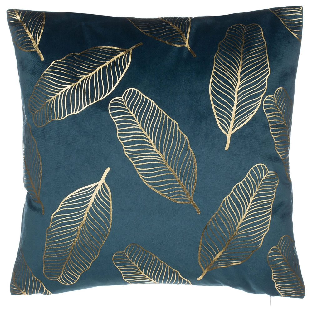 Set di 2 cuscini decorativi con motivo foglia di velluto blu 45 x 45 cm Accessori decorativi con stampa in lamina dorato