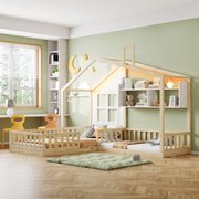 DESMIU Letto Bambino Singolo con Sponde, Mensole e LED, 90 × 200 cm e 140 × 70 cm, Senza Materasso