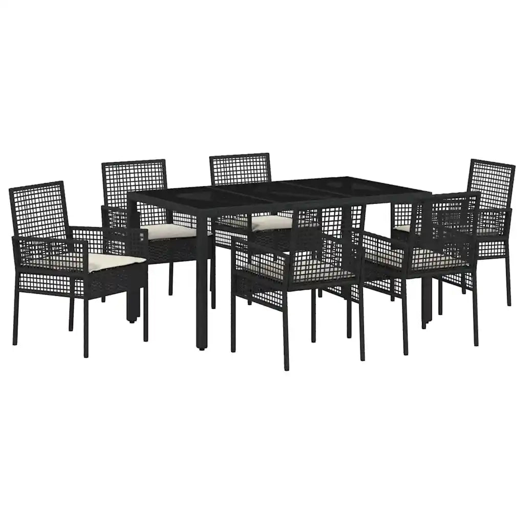 Set da Pranzo per Giardino 7 pcs Nero polyrattan 3334858