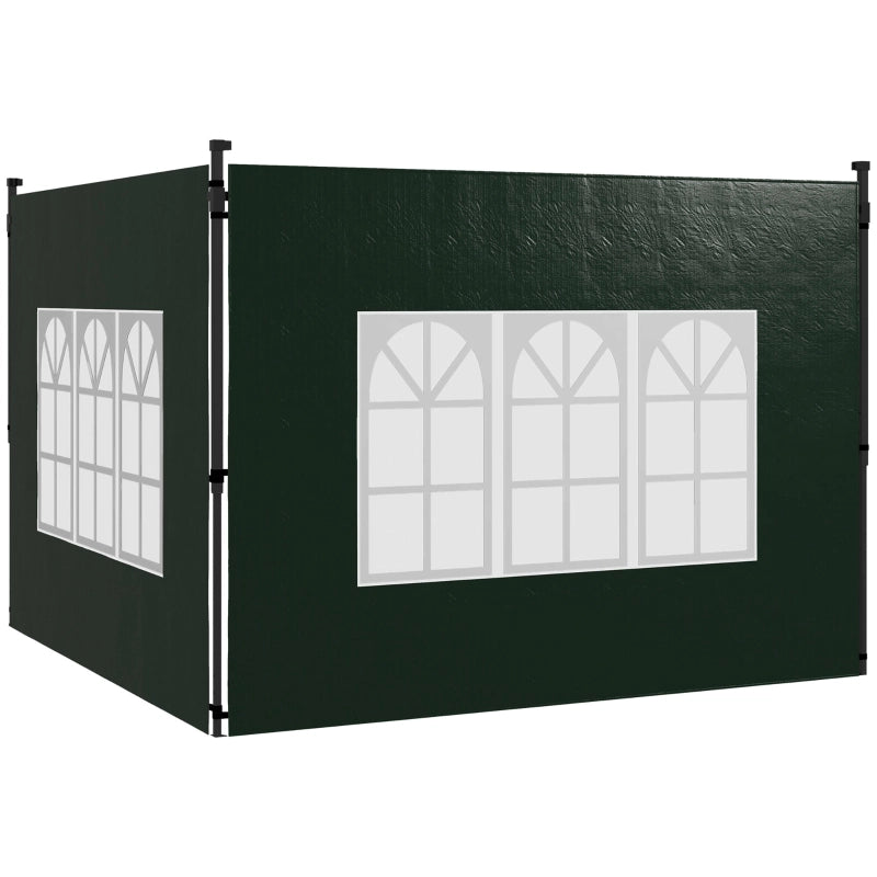 Set di 2 pannelli laterali per gazebo 3x3 e 3x6, impermeabili, con finestre, verde scuro.