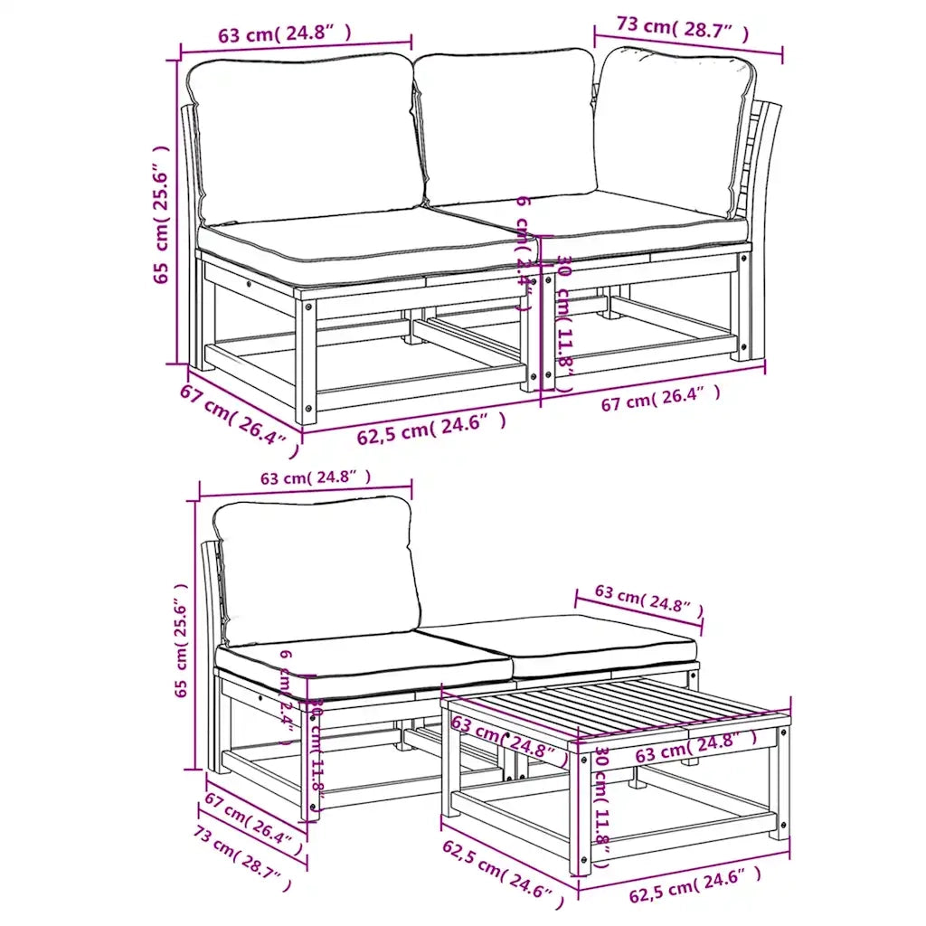Set Salotto da Giardino 5 pz con Cuscini Legno Massello Acacia