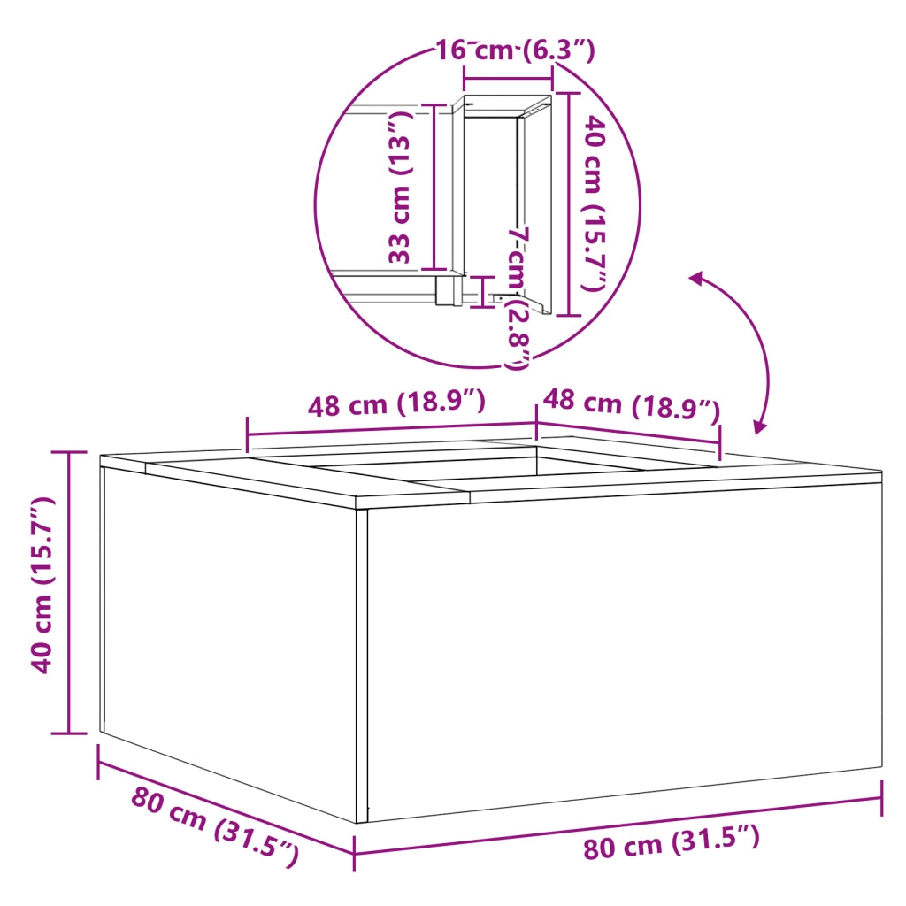 Fuoco Fossa Quadrata Nera 80x80x40 cm Acciaio